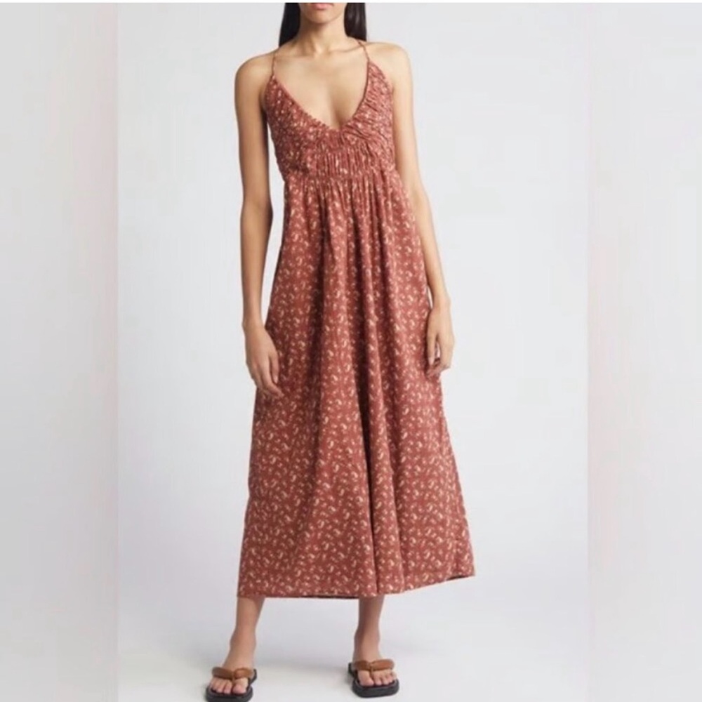 Treasure & Bond Brown Floral Smocked Dress Large NEW NWT - Picture 2 of 5